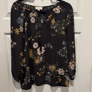 LOFT Gray Multicolor Floral Blouse